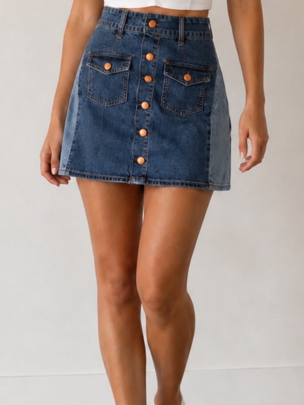 Madewell Stretch Denim Pieced Edition 2-Tone Straight Mini Skirt